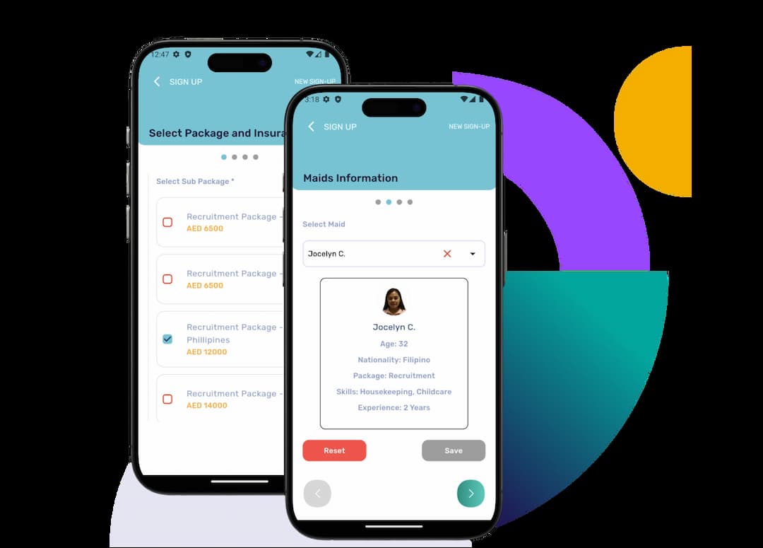 expat maids mobile application mockups